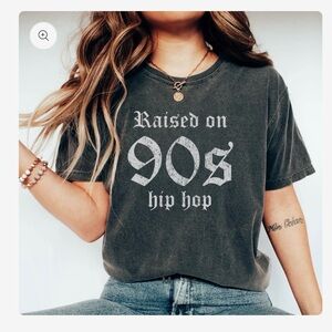 Womens Raised on 90s Hip Hop graphic tee Shirt Black Size Small
